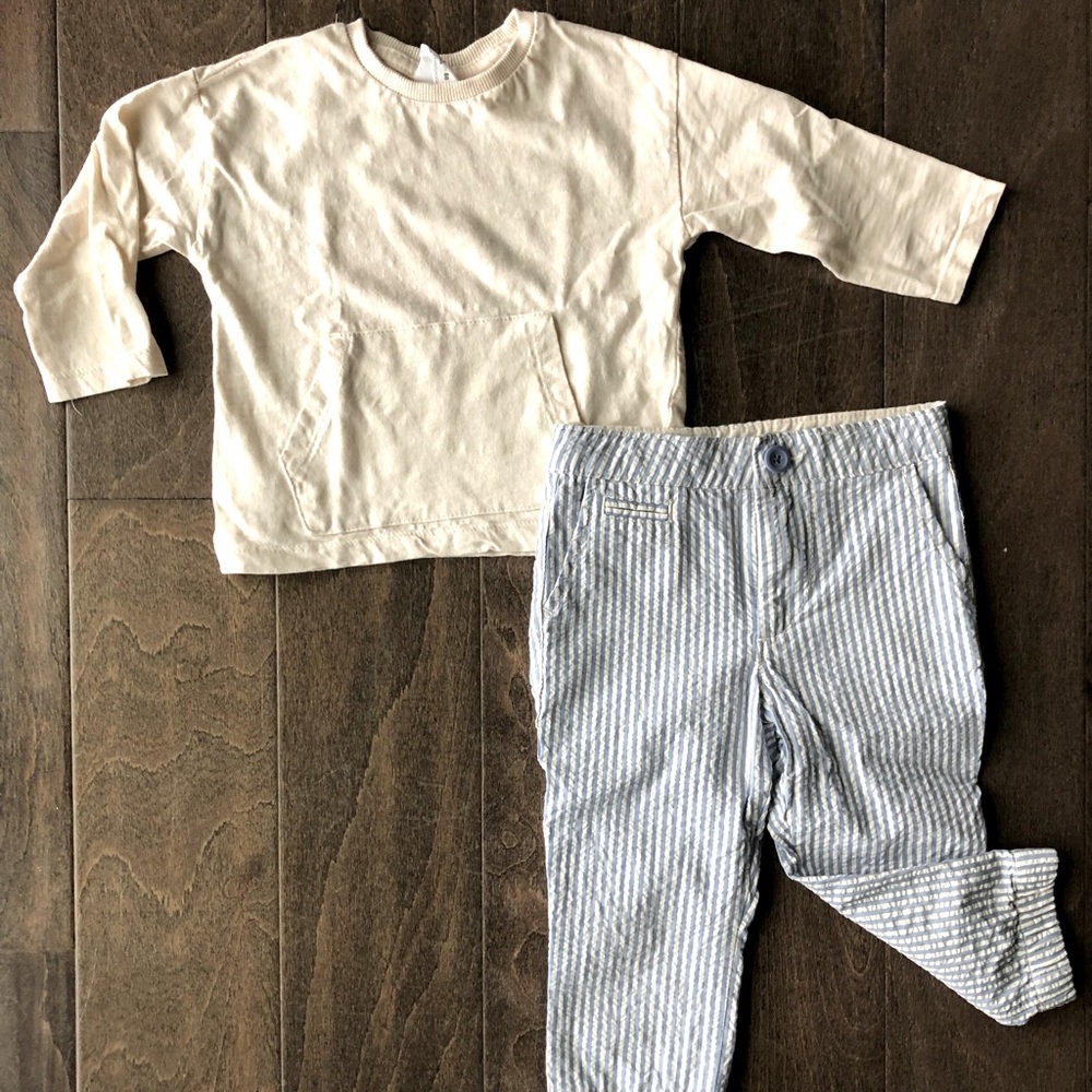 Seersucker Pants with T Shirt